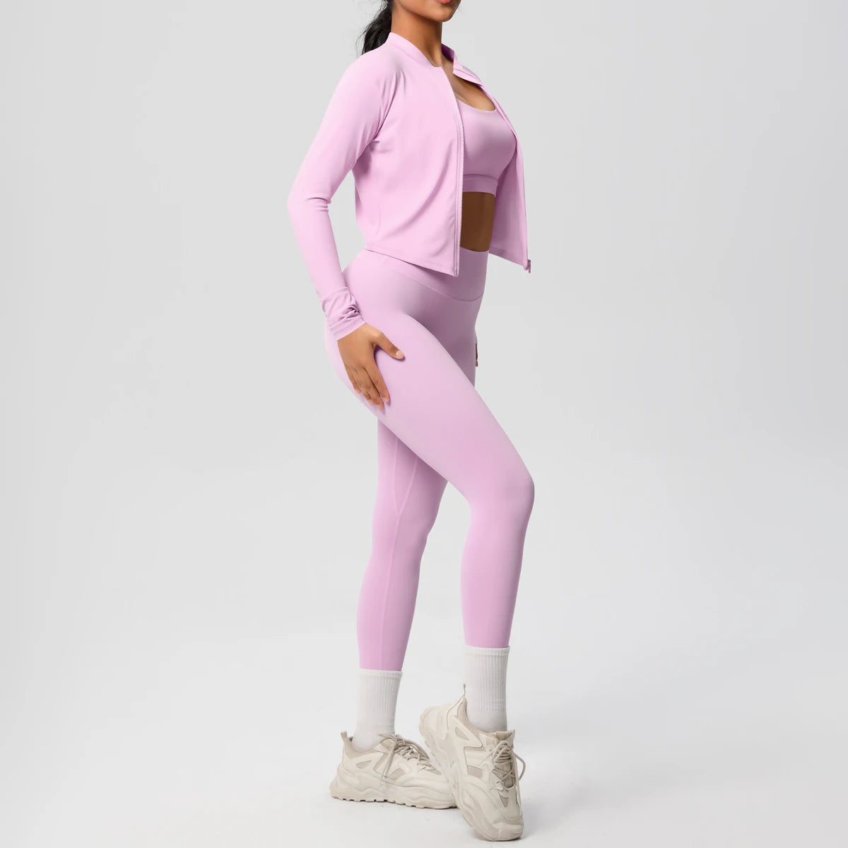Veyra Active™ Infinite 3-Piece Yoga Set | Zipper Jacket, Sports Bra & High-Waist Leggings