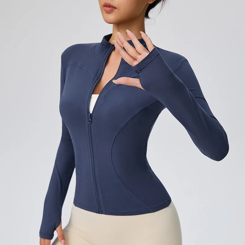 Veyra Active™ Fall Pilates Full-Zip Jacket | Slim-Fit Snatched Quick-Dry Running Track Top