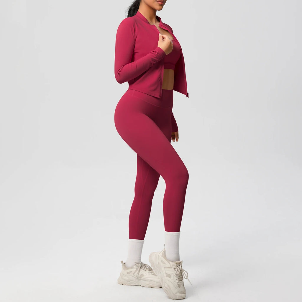 Veyra Active™ Infinite 3-Piece Yoga Set | Zipper Jacket, Sports Bra & High-Waist Leggings