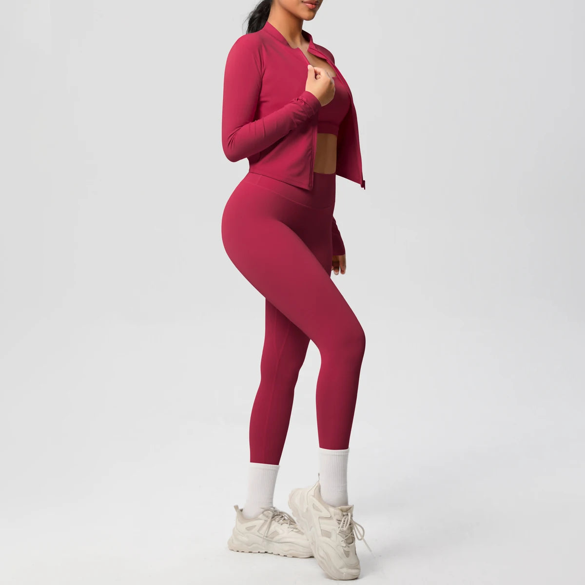Veyra Active™ Infinite 3-Piece Yoga Set | Zipper Jacket, Sports Bra & High-Waist Leggings
