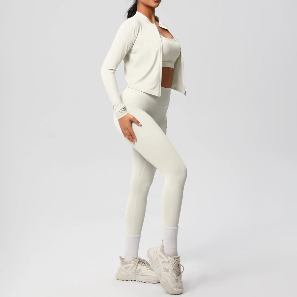 Veyra Active™ Infinite 3-Piece Yoga Set | Zipper Jacket, Sports Bra & High-Waist Leggings