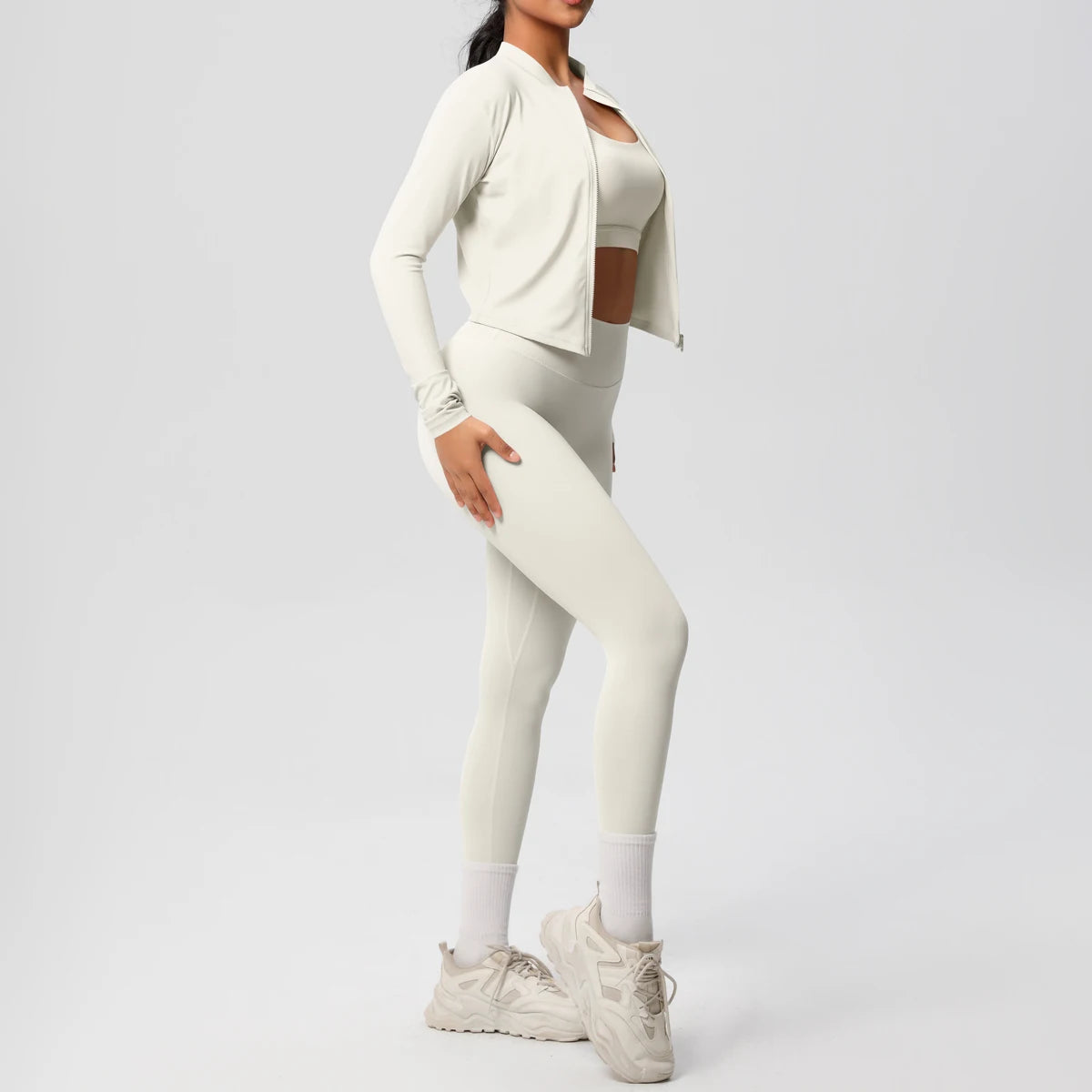 Veyra Active™ Infinite 3-Piece Yoga Set | Zipper Jacket, Sports Bra & High-Waist Leggings