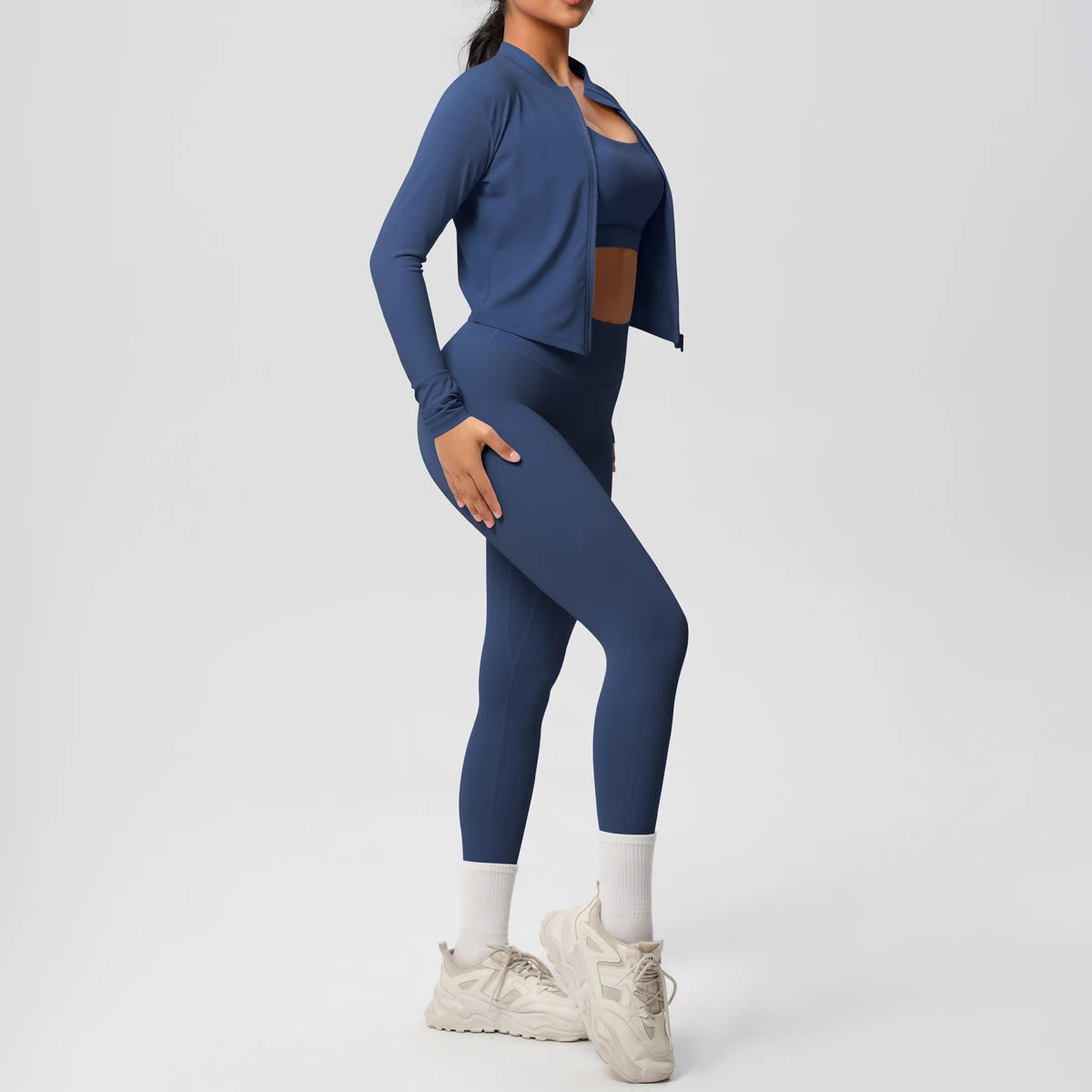 Veyra Active™ Infinite 3-Piece Yoga Set | Zipper Jacket, Sports Bra & High-Waist Leggings