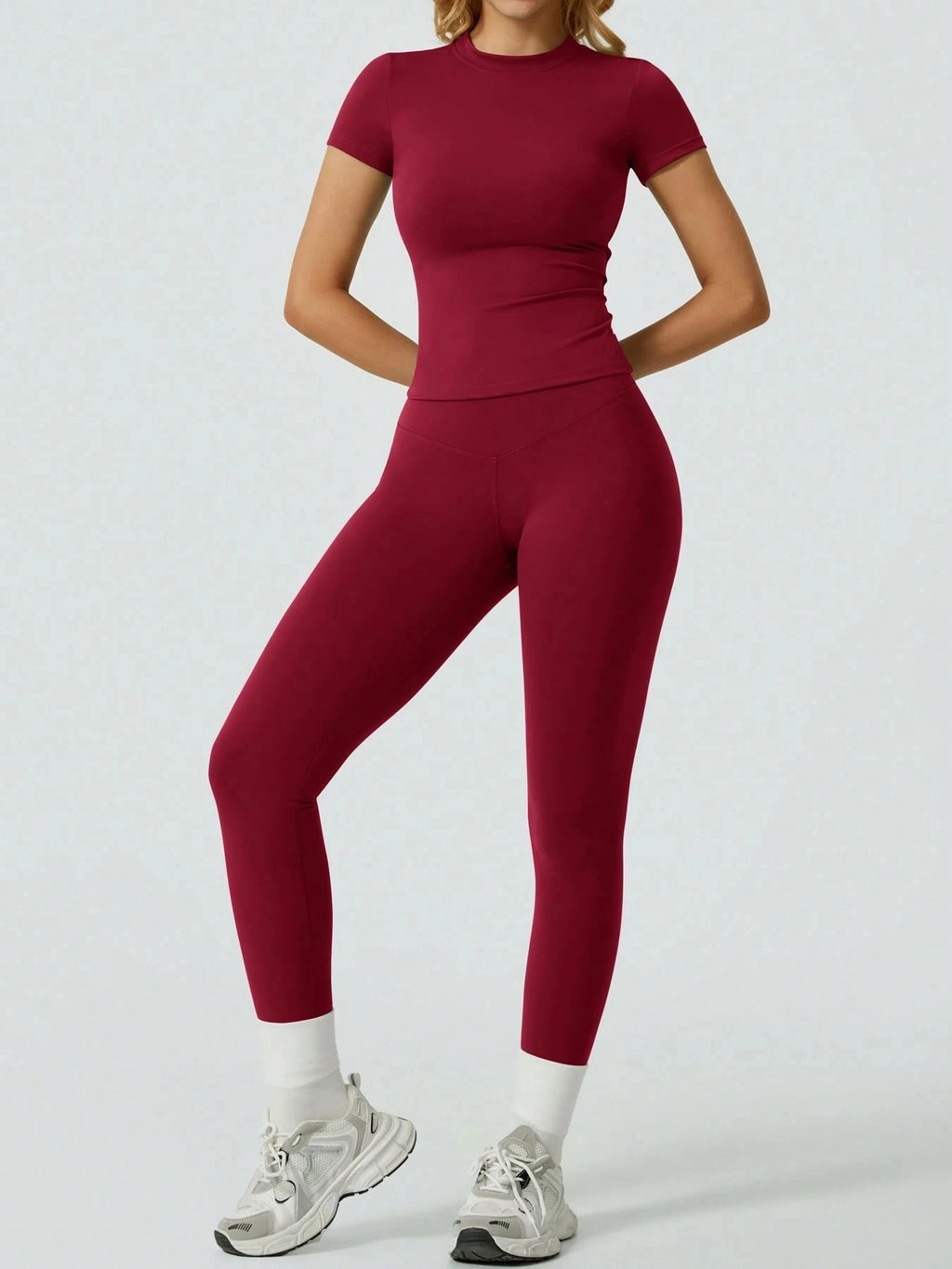 Veyra Active™ SculptFlex Short Sleeve Yoga Set | High-Waisted Tummy Control Leggings & Top