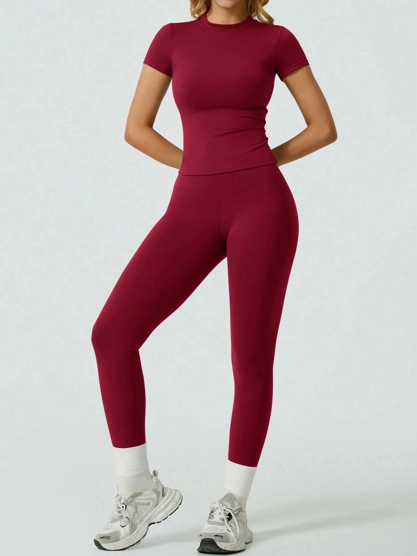 Veyra Active™ SculptFlex Short Sleeve Yoga Set | High-Waisted Tummy Control Leggings & Top
