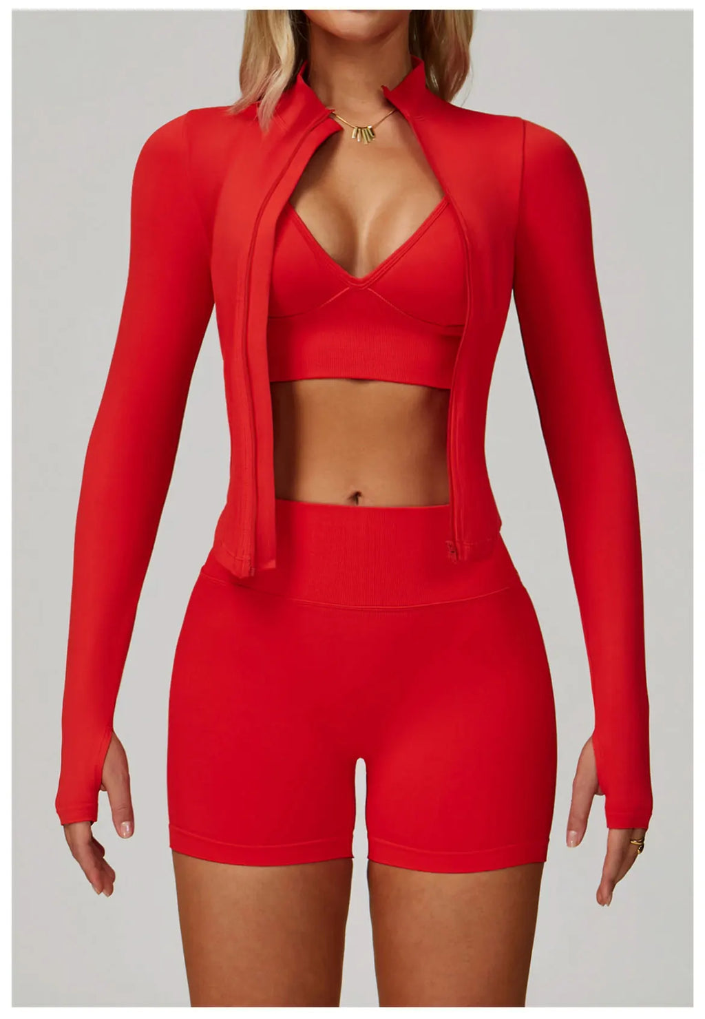 Veyra Active™ SculptFlex 3-Piece Yoga Set | Long Sleeve Crop Top, Sports Bra & High-Waist Leggings