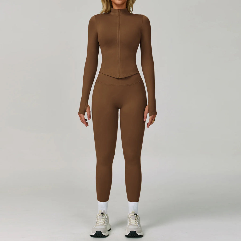 Veyra Active™ SculptFlex 3-Piece Yoga Set | Long Sleeve Crop Top, Sports Bra & High-Waist Leggings