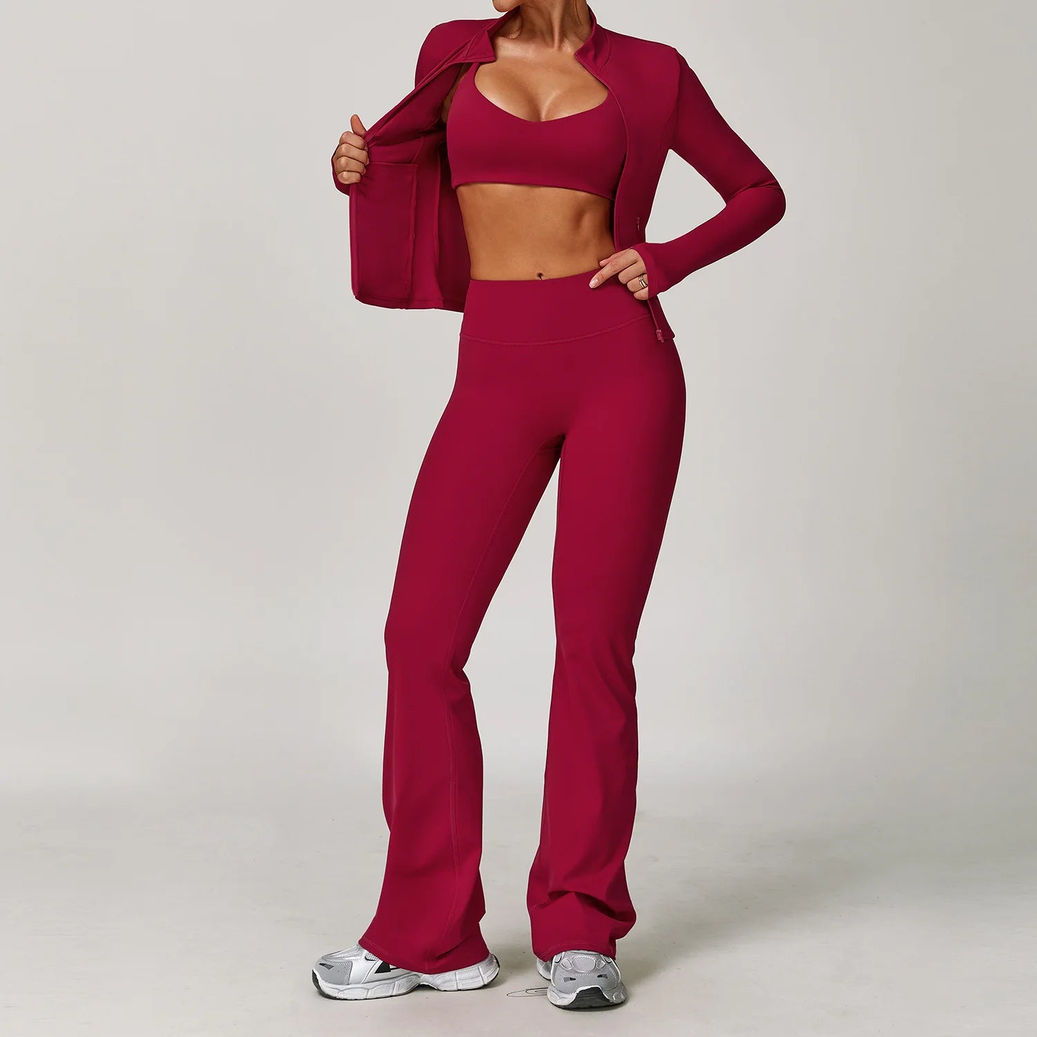 Veyra Active™ Infinite 3-Piece Yoga Set | Long Sleeve Top, Sports Bra & High-Waisted Leggings