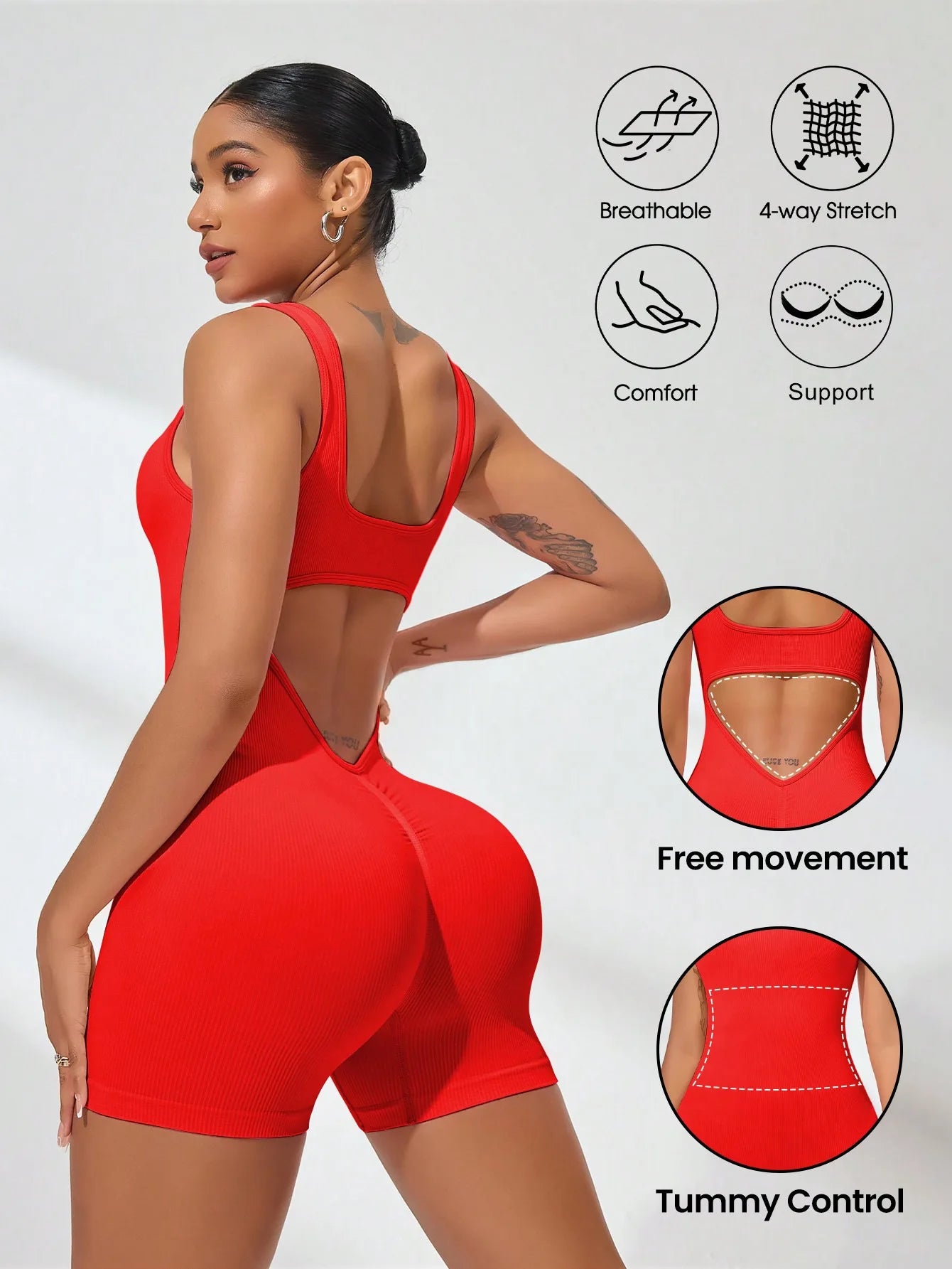 Veyra Active™ Hourglass V-Waist Jumpsuit | Sleek Open-Back Yoga Romper & Workout Bodysuit