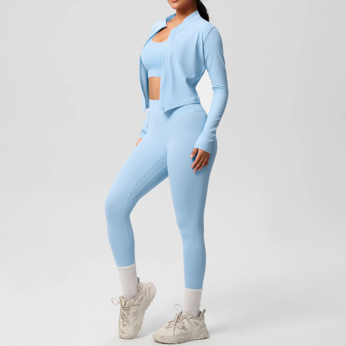 Veyra Active™ Infinite 3-Piece Yoga Set | Zipper Jacket, Sports Bra & High-Waist Leggings