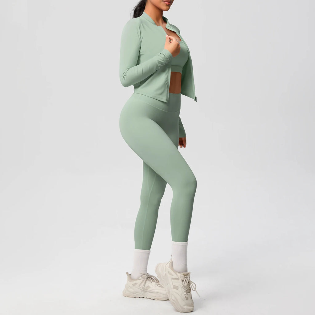 Veyra Active™ Infinite 3-Piece Yoga Set | Zipper Jacket, Sports Bra & High-Waist Leggings