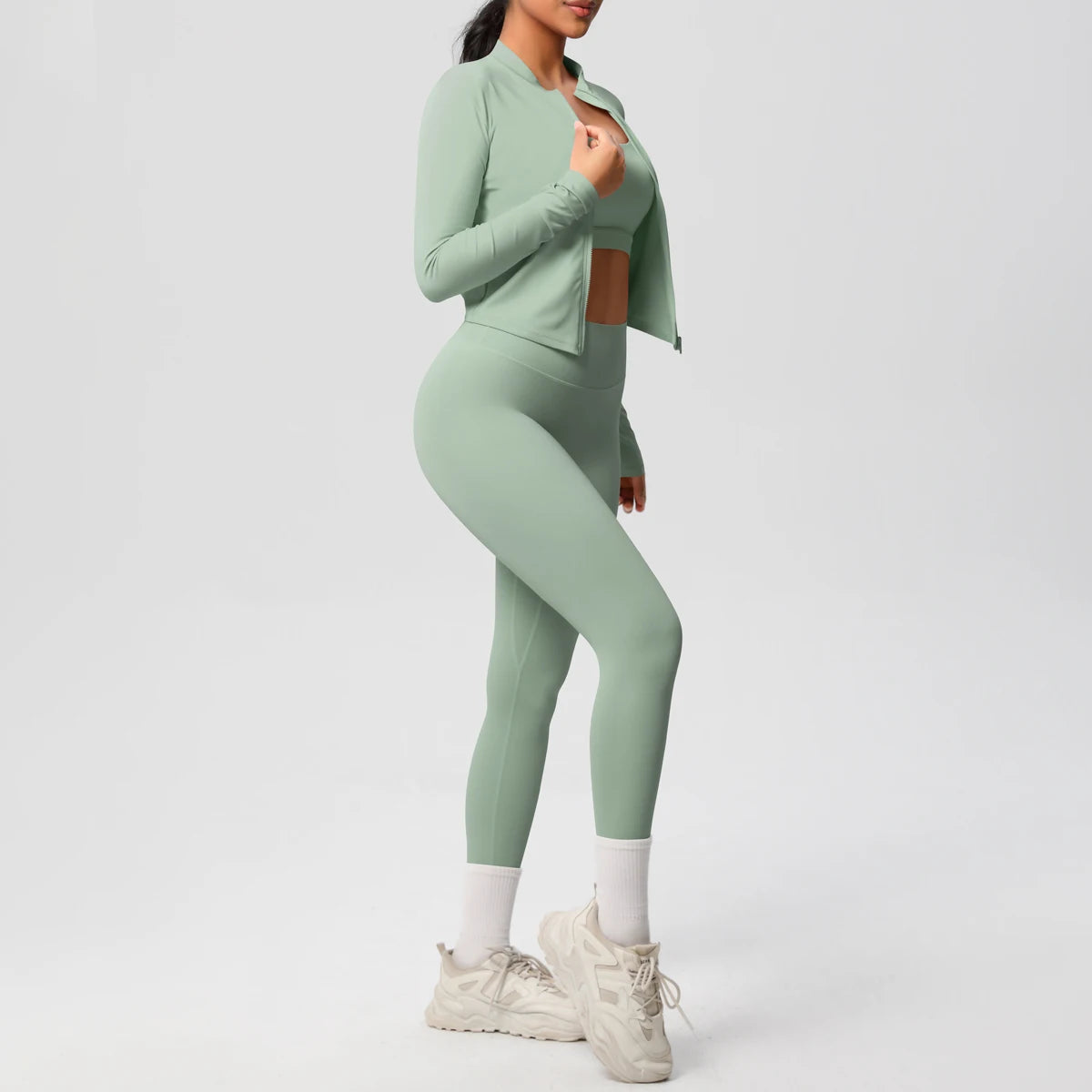Veyra Active™ Infinite 3-Piece Yoga Set | Zipper Jacket, Sports Bra & High-Waist Leggings