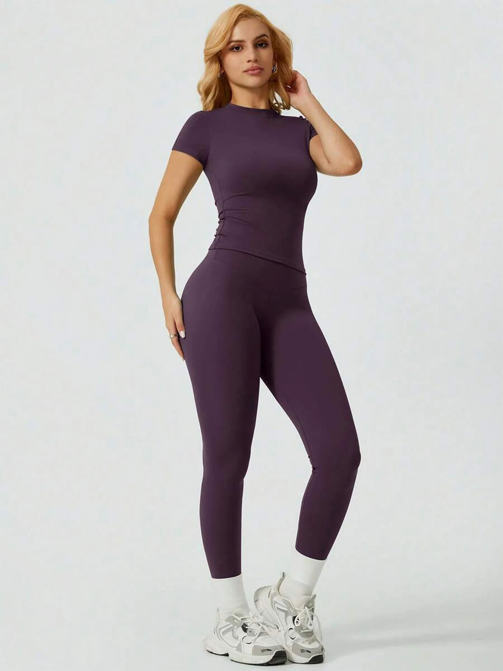 Veyra Active™ SculptFlex Short Sleeve Yoga Set | High-Waisted Tummy Control Leggings & Top
