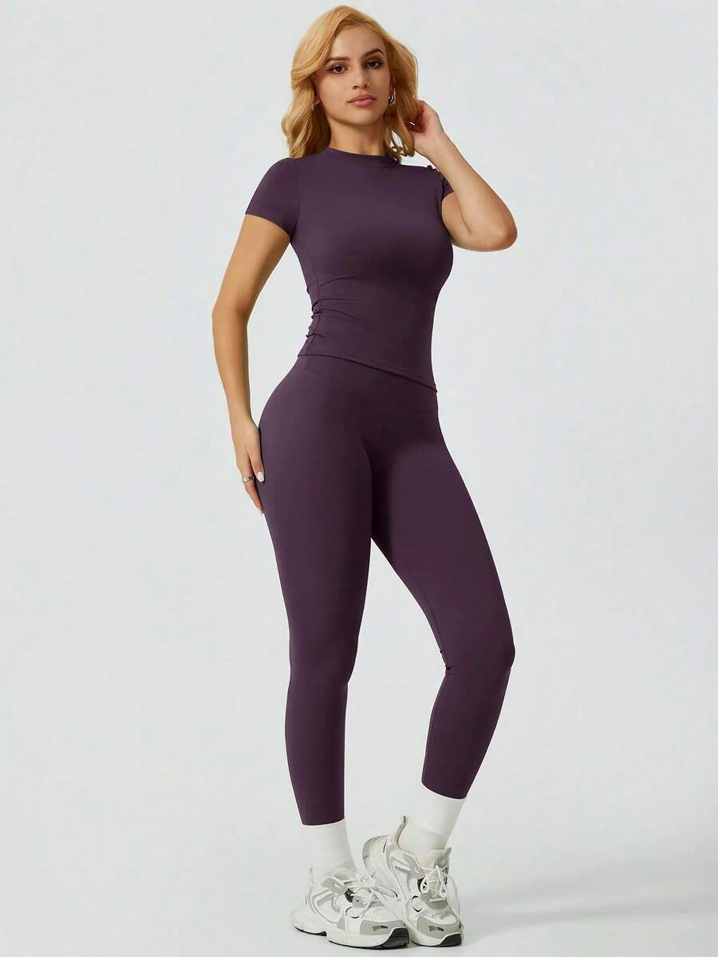 Veyra Active™ SculptFlex Short Sleeve Yoga Set | High-Waisted Tummy Control Leggings & Top