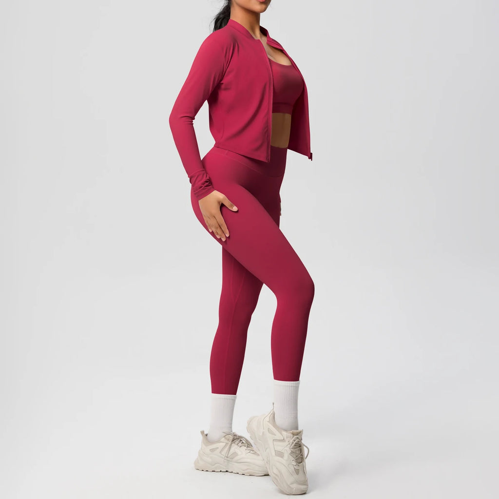 Veyra Active™ Infinite 3-Piece Yoga Set | Zipper Jacket, Sports Bra & High-Waist Leggings