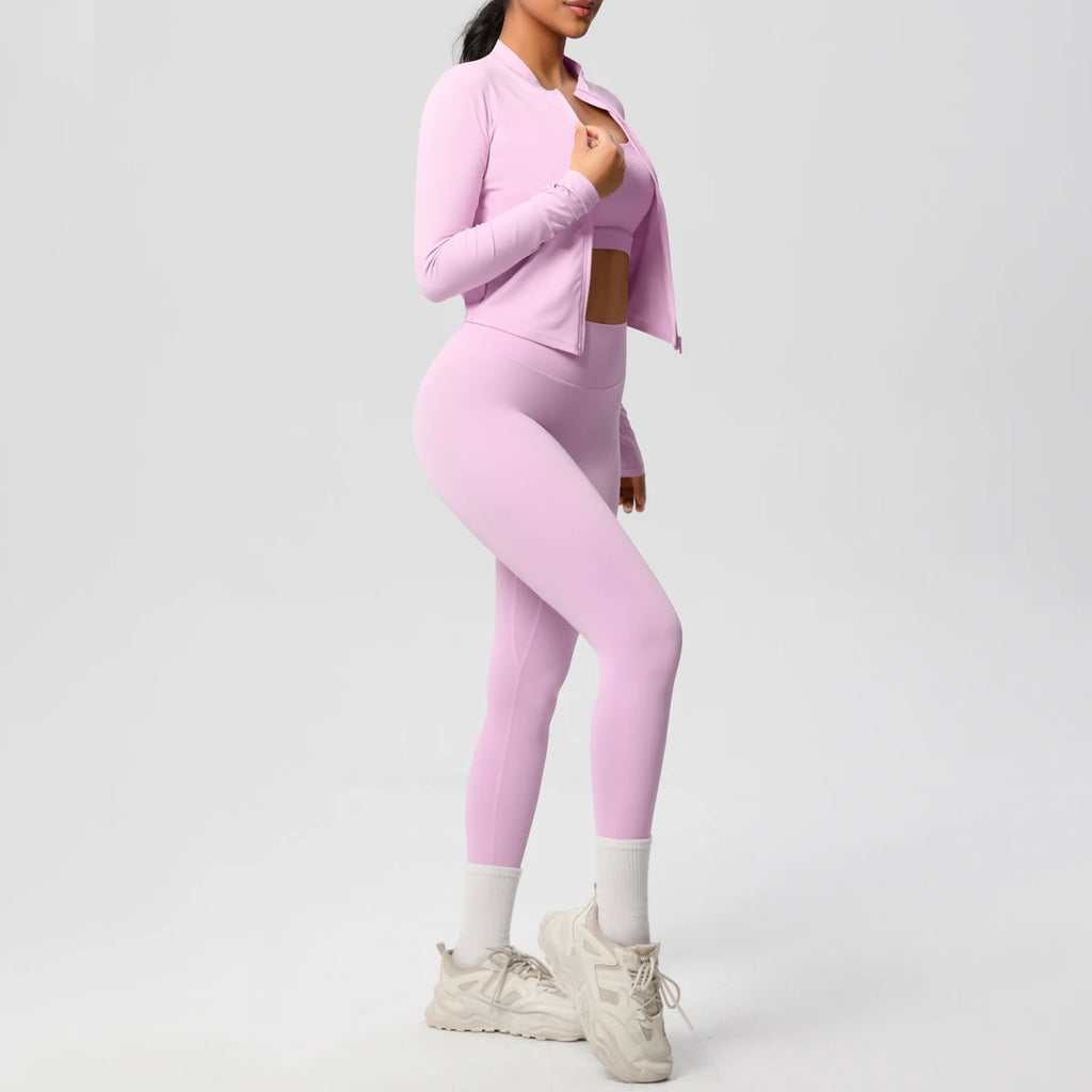 Veyra Active™ Infinite 3-Piece Yoga Set | Zipper Jacket, Sports Bra & High-Waist Leggings