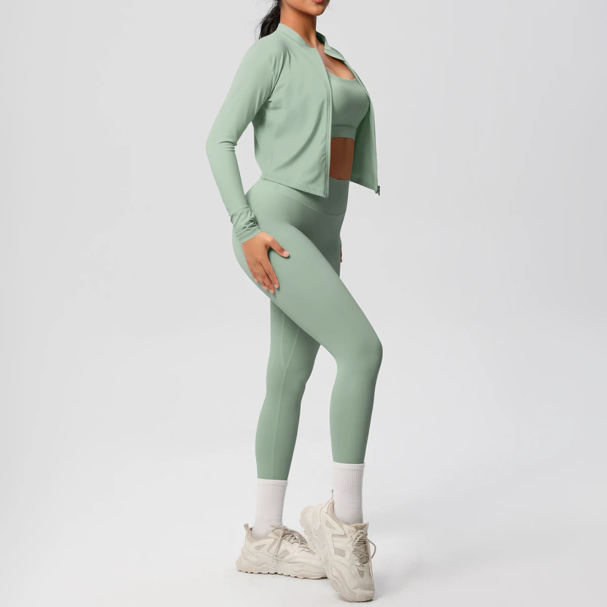 Veyra Active™ Infinite 3-Piece Yoga Set | Zipper Jacket, Sports Bra & High-Waist Leggings