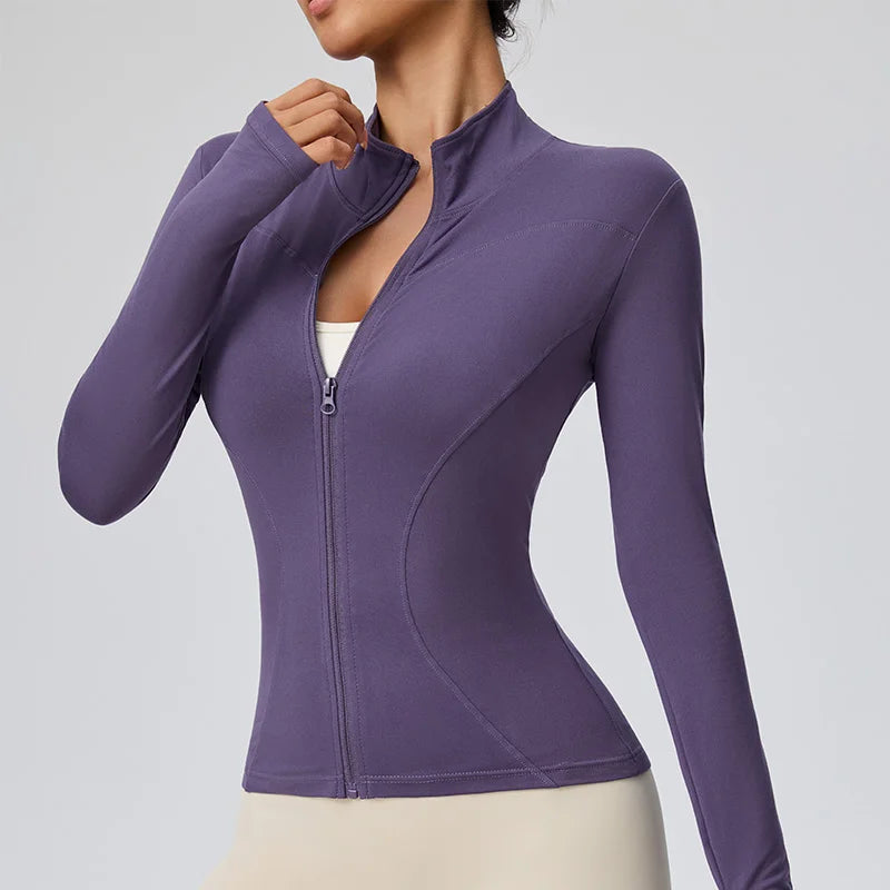 Veyra Active™ Fall Pilates Full-Zip Jacket | Slim-Fit Snatched Quick-Dry Running Track Top