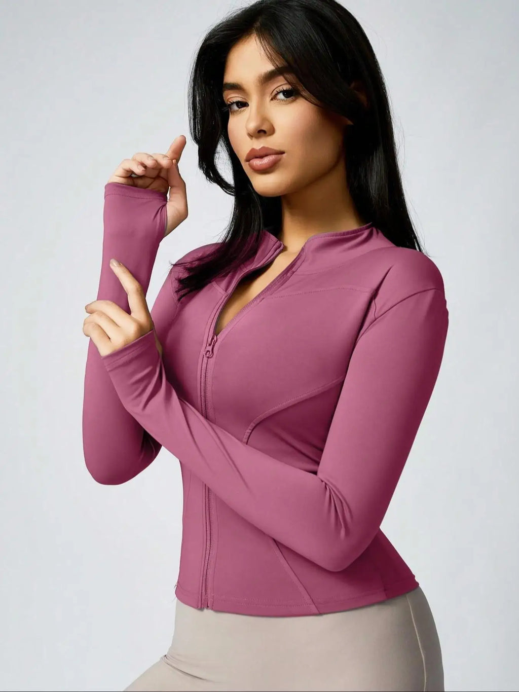 Veyra Active™ Hourglass Full-Zip Jacket | Slim-Fit Track Jacket & Workout Top with Thumbholes