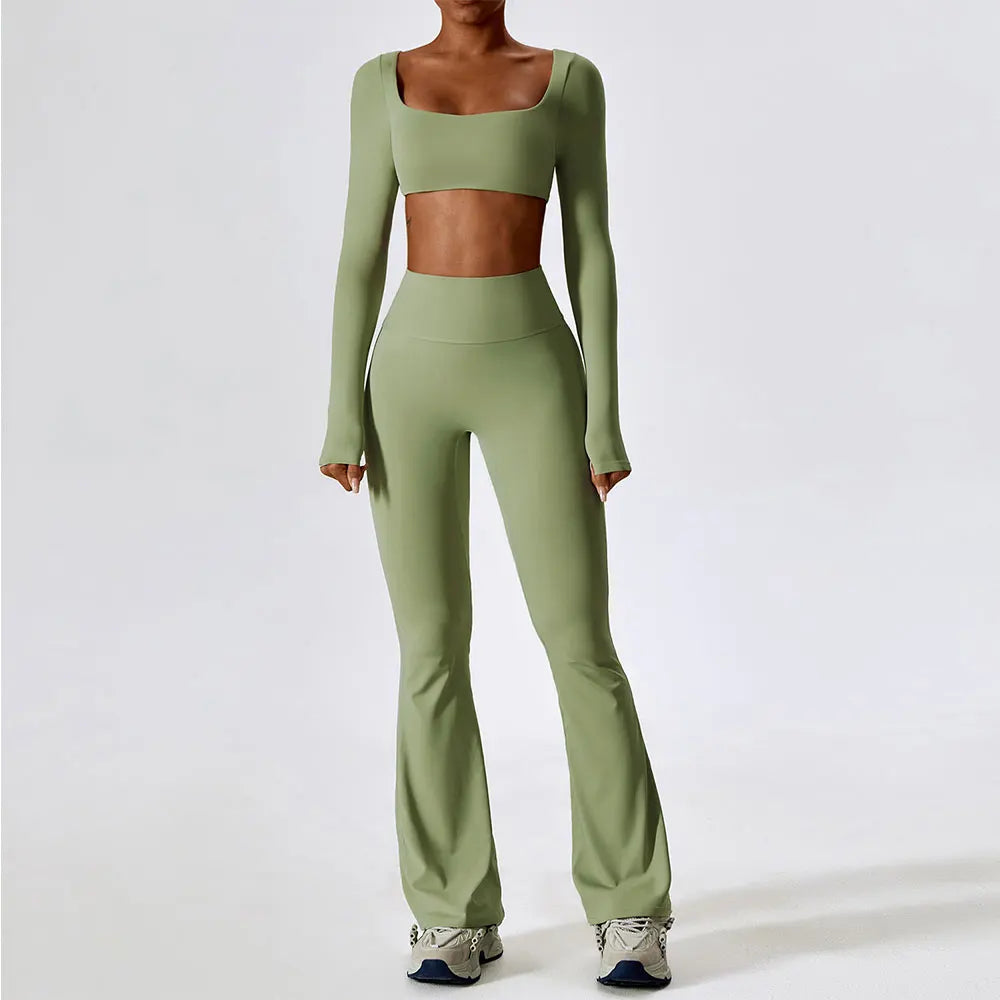 Veyra Active™ SculptFlex 2-Piece Yoga Set | Long Sleeve Crop Top & High-Waist Seamless Leggings