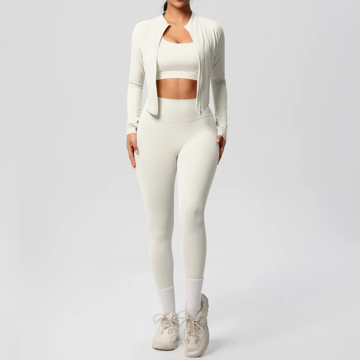 Veyra Active™ Infinite 3-Piece Yoga Set | Zipper Jacket, Sports Bra & High-Waist Leggings