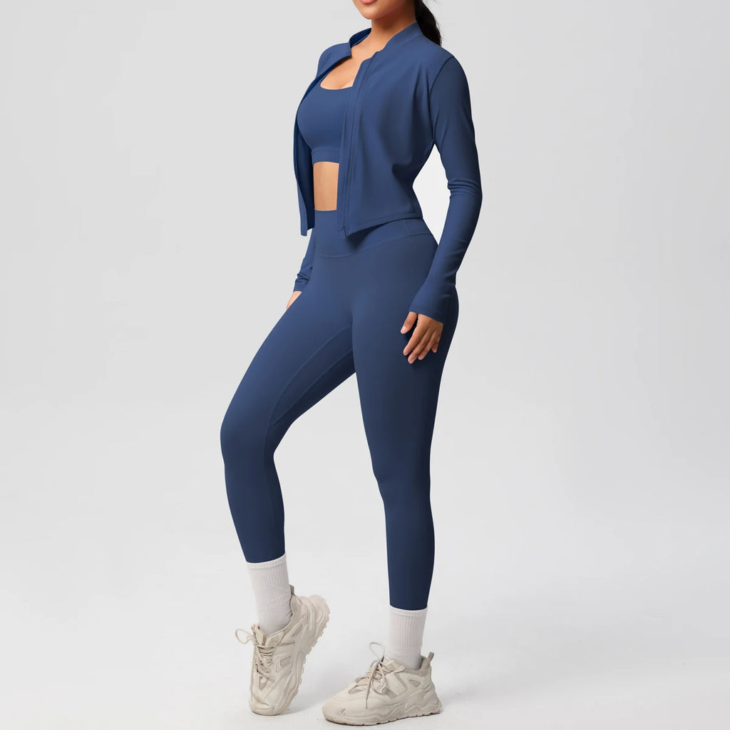 Veyra Active™ Infinite 3-Piece Yoga Set | Zipper Jacket, Sports Bra & High-Waist Leggings