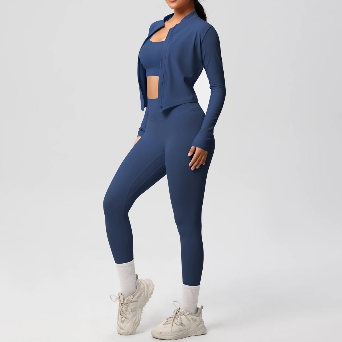 Veyra Active™ Infinite 3-Piece Yoga Set | Zipper Jacket, Sports Bra & High-Waist Leggings