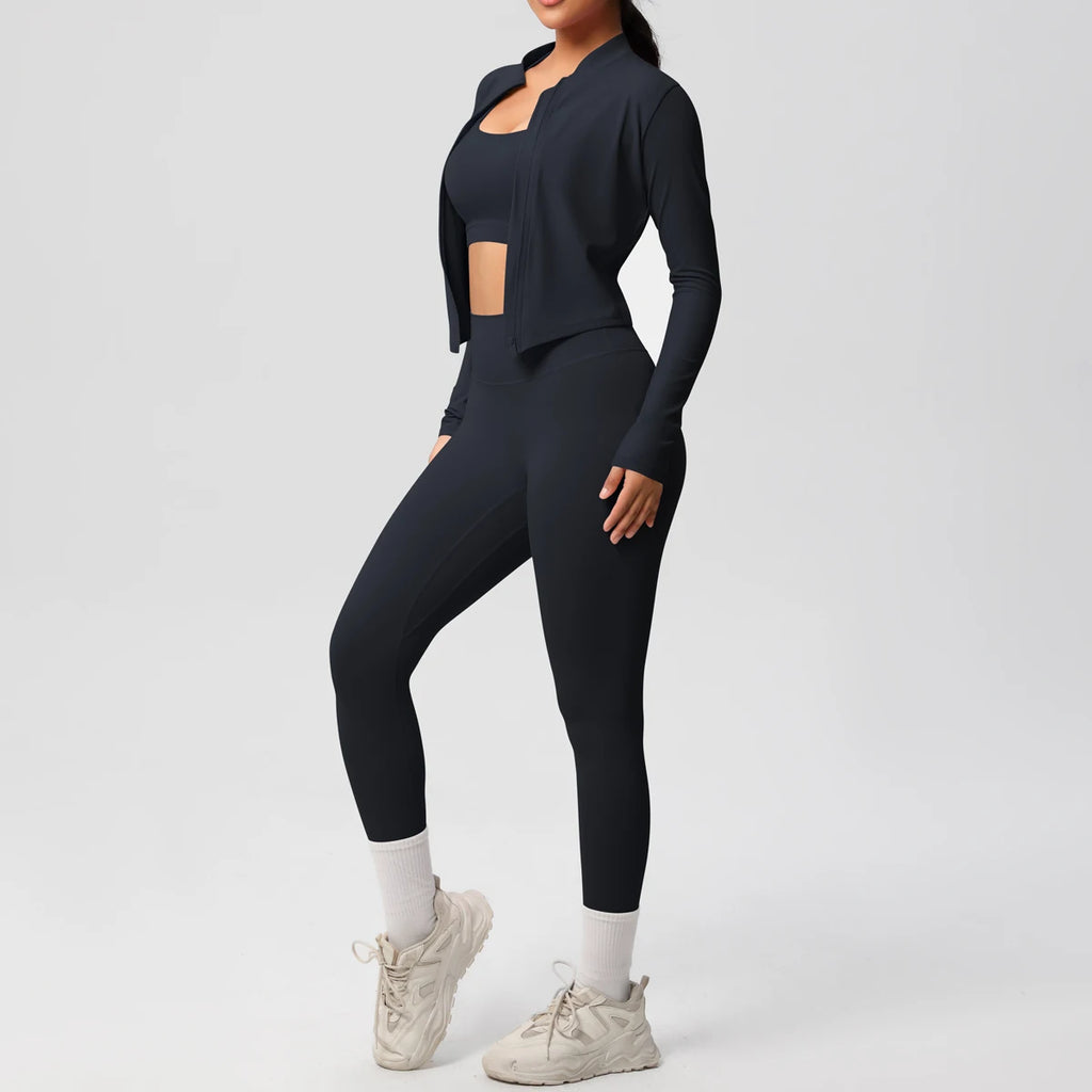 Veyra Active™ Infinite 3-Piece Yoga Set | Zipper Jacket, Sports Bra & High-Waist Leggings