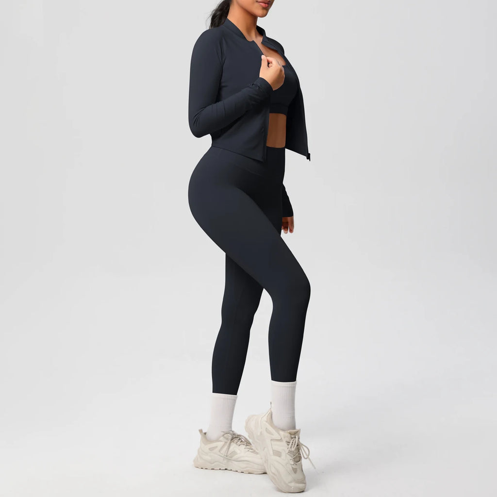 Veyra Active™ Infinite 3-Piece Yoga Set | Zipper Jacket, Sports Bra & High-Waist Leggings