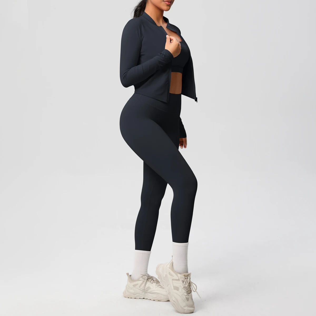 Veyra Active™ Infinite 3-Piece Yoga Set | Zipper Jacket, Sports Bra & High-Waist Leggings