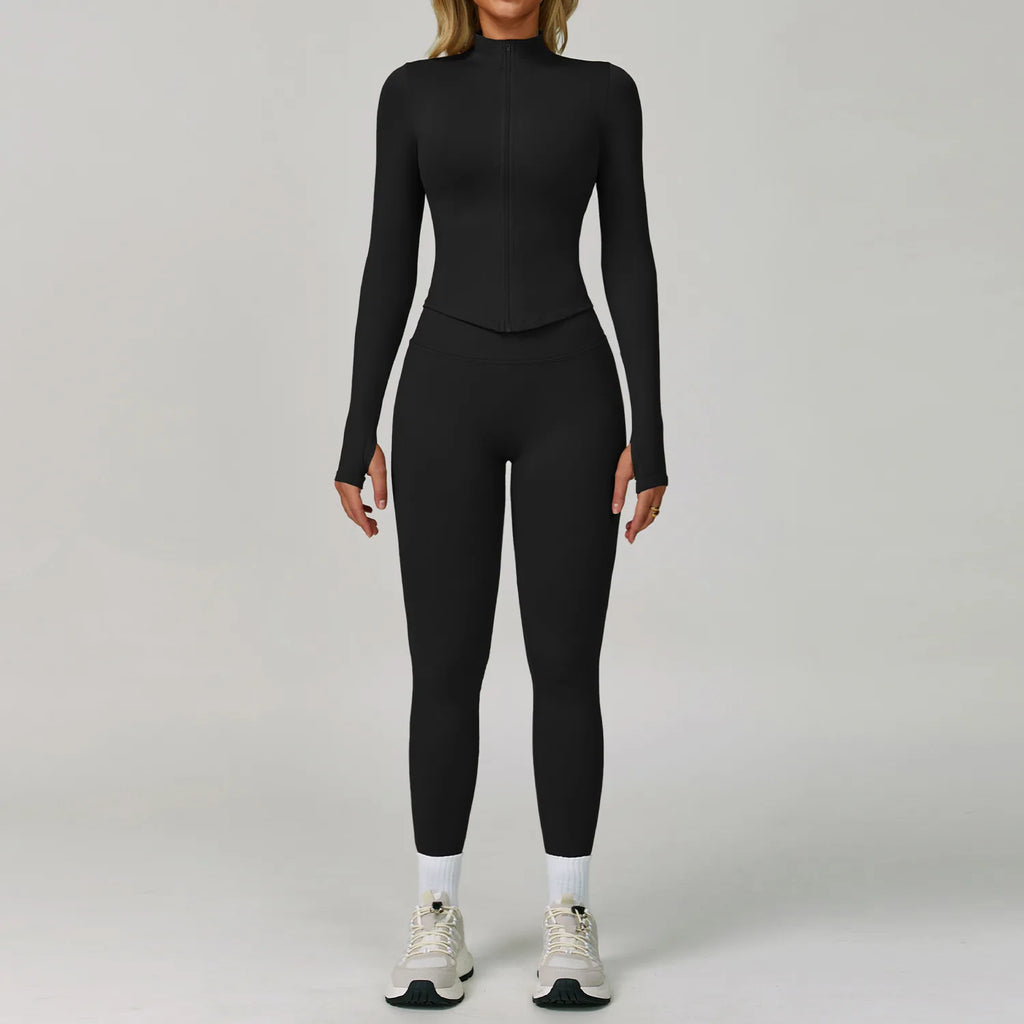 Veyra Active™ SculptFlex 3-Piece Yoga Set | Long Sleeve Crop Top, Sports Bra & High-Waist Leggings