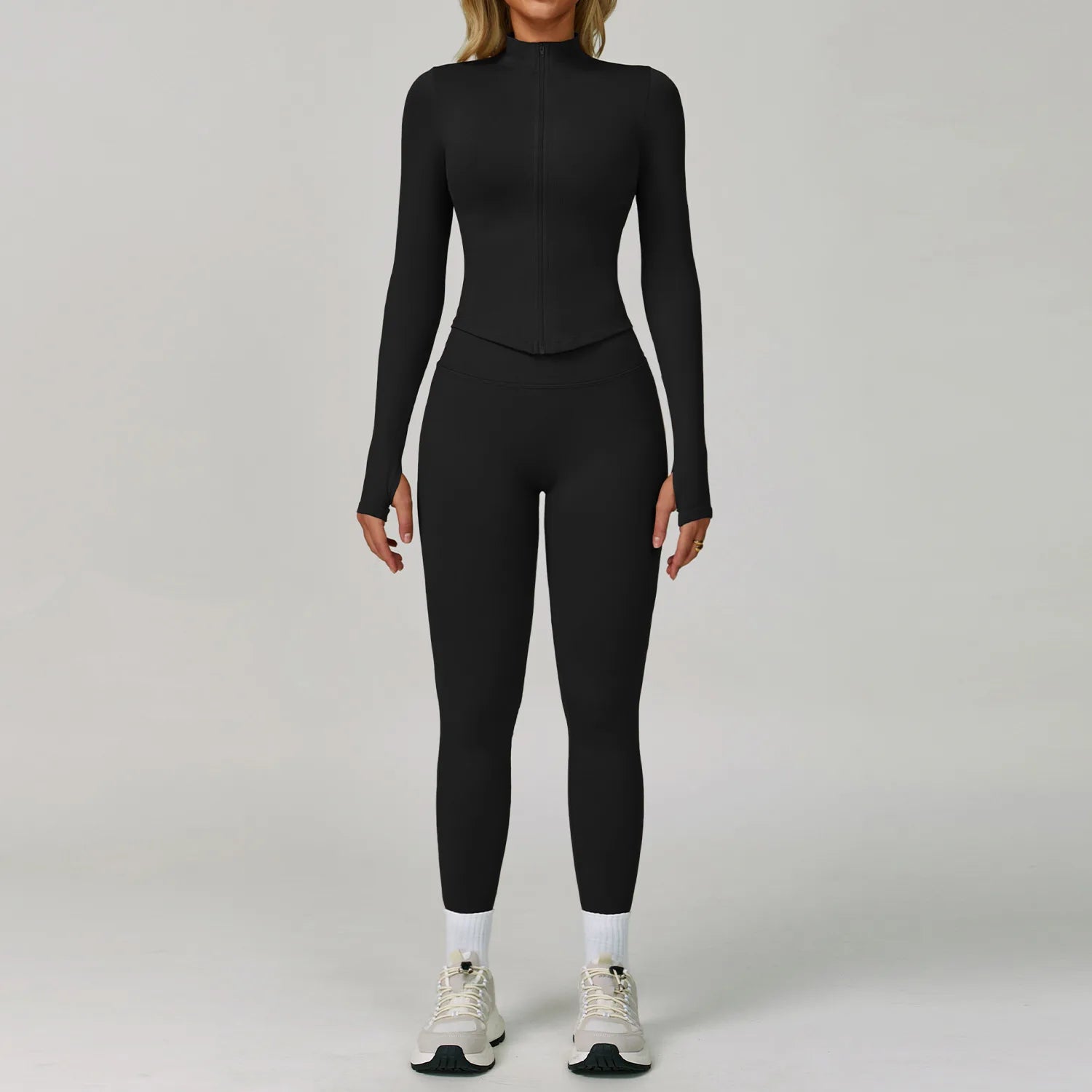 Veyra Active™ SculptFlex 3-Piece Yoga Set | Long Sleeve Crop Top, Sports Bra & High-Waist Leggings