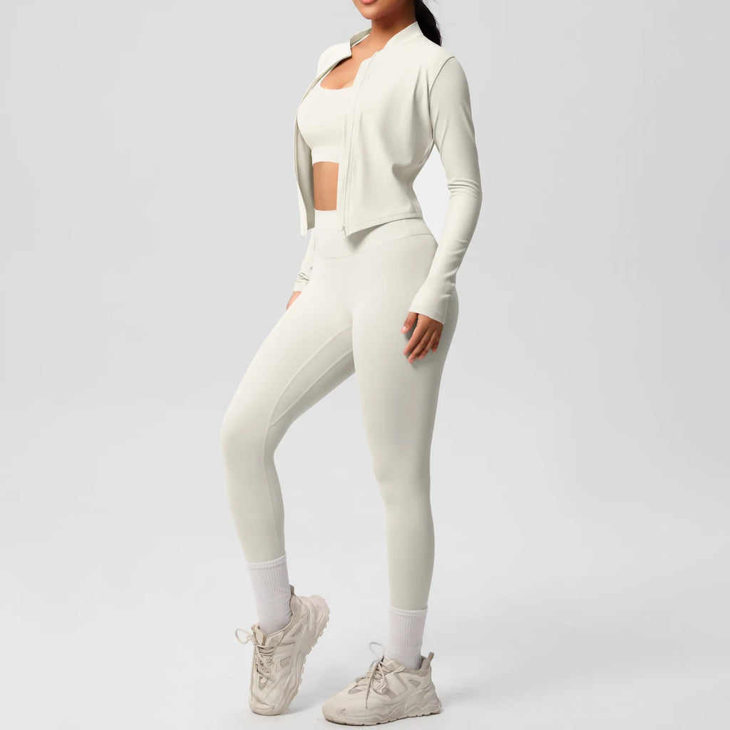 Veyra Active™ Infinite 3-Piece Yoga Set | Zipper Jacket, Sports Bra & High-Waist Leggings