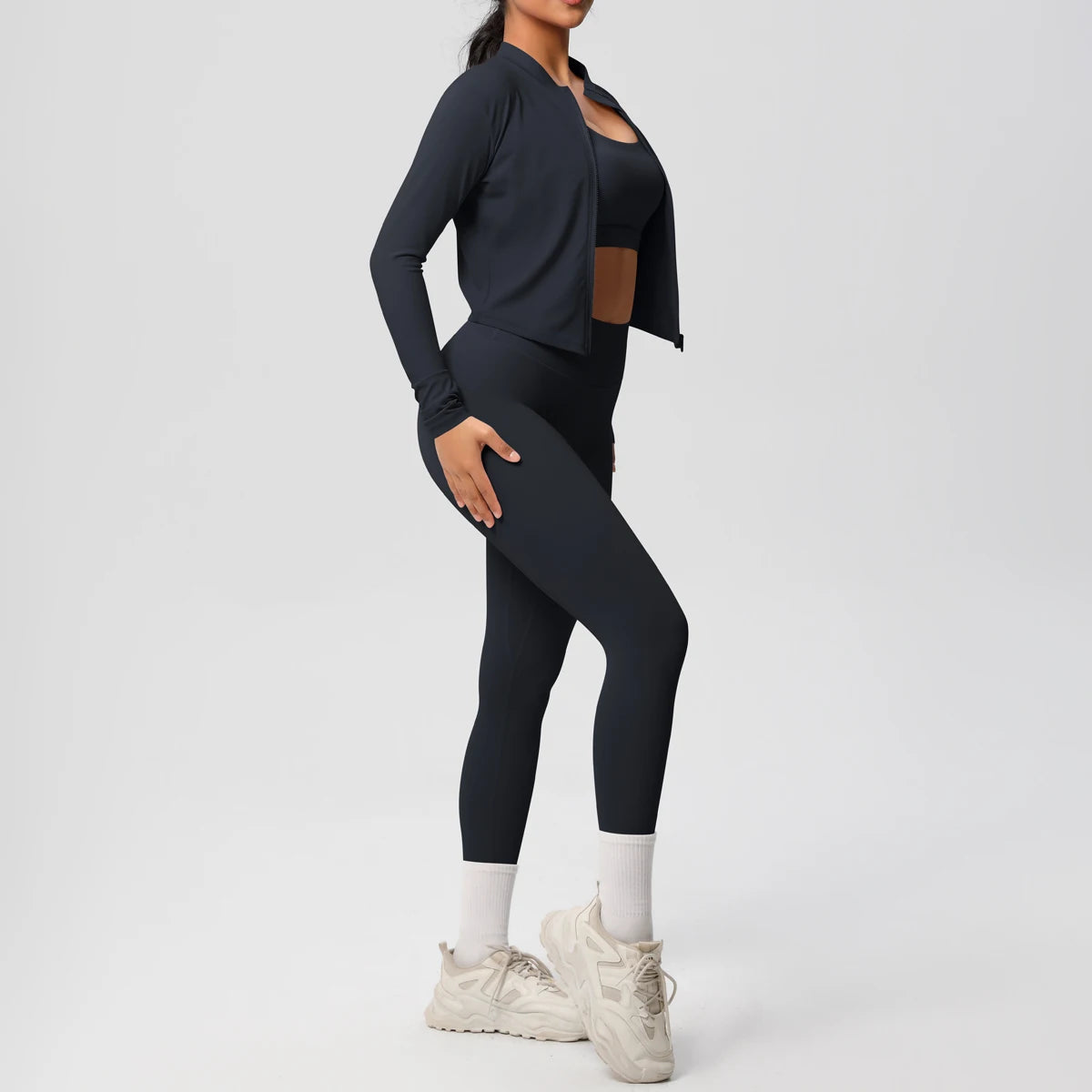 Veyra Active™ Infinite 3-Piece Yoga Set | Zipper Jacket, Sports Bra & High-Waist Leggings