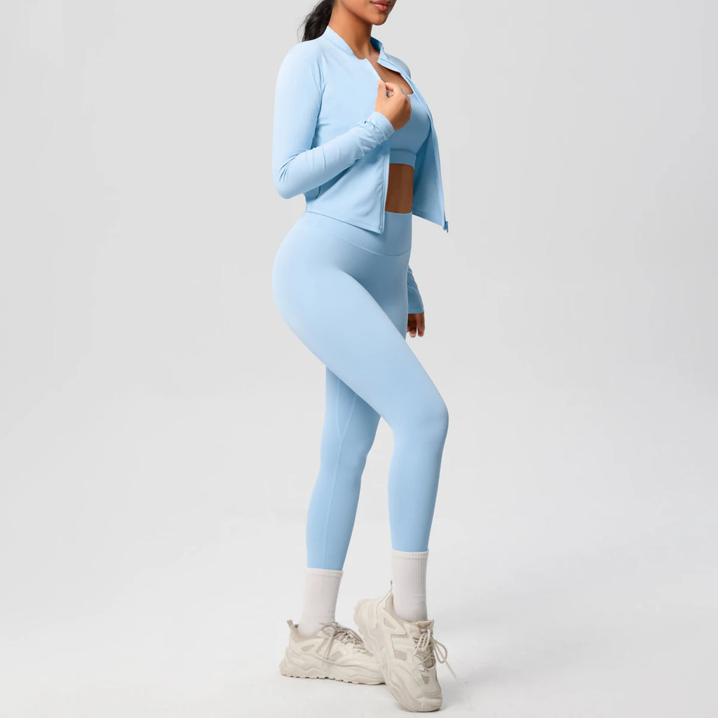 Veyra Active™ Infinite 3-Piece Yoga Set | Zipper Jacket, Sports Bra & High-Waist Leggings