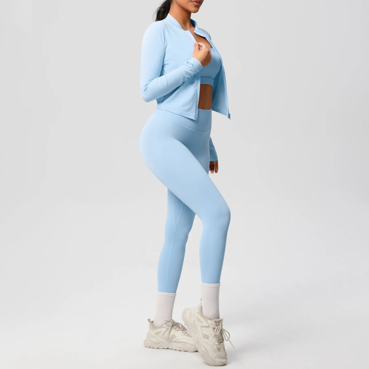 Veyra Active™ Infinite 3-Piece Yoga Set | Zipper Jacket, Sports Bra & High-Waist Leggings