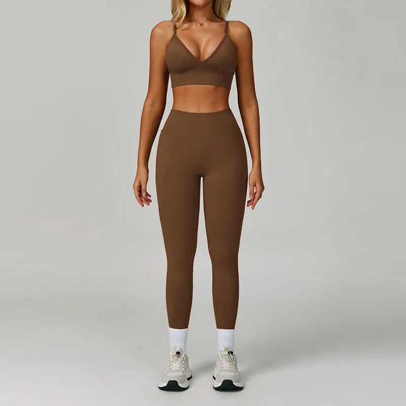 Veyra Active™ SculptFlex 3-Piece Yoga Set | Long Sleeve Crop Top, Sports Bra & High-Waist Leggings