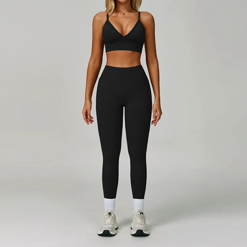 Veyra Active™ SculptFlex 3-Piece Yoga Set | Long Sleeve Crop Top, Sports Bra & High-Waist Leggings