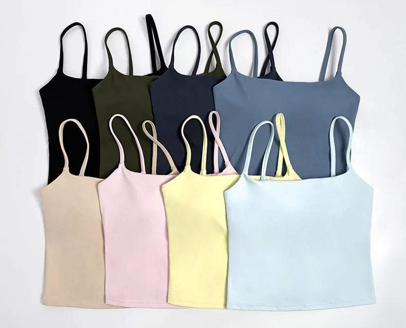 Veyra Active™ Sculpt Square-Neck Tank Top | Built-In Bra Yoga Vest & Workout Crop Top
