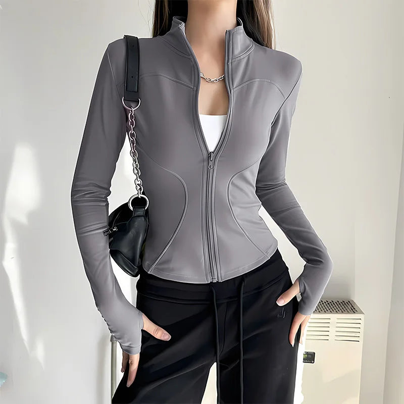 Veyra Active™ Fall Pilates Full-Zip Jacket | Slim-Fit Snatched Quick-Dry Running Track Top