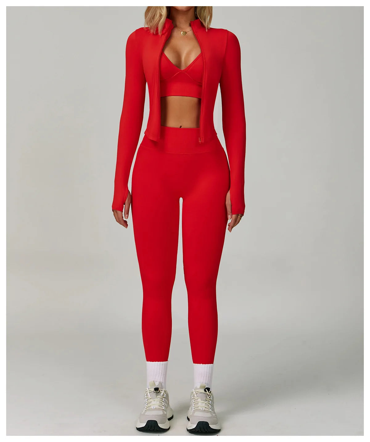 Veyra Active™ SculptFlex 3-Piece Yoga Set | Long Sleeve Crop Top, Sports Bra & High-Waist Leggings