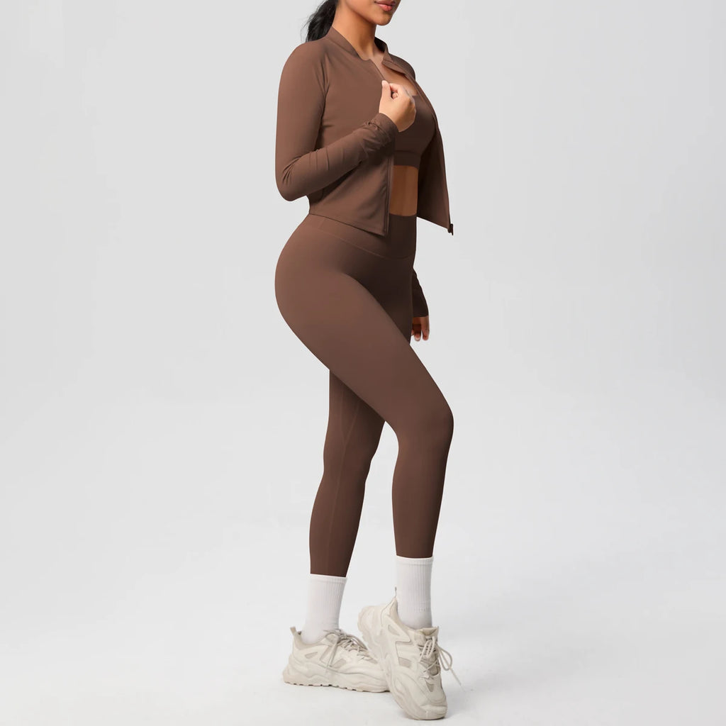 Veyra Active™ Infinite 3-Piece Yoga Set | Zipper Jacket, Sports Bra & High-Waist Leggings