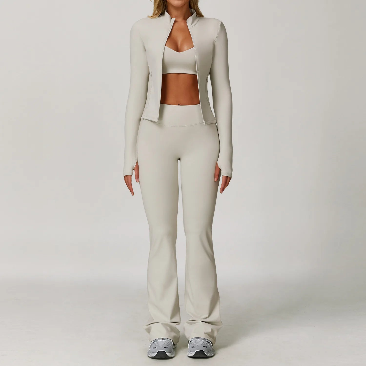 Veyra Active™ Infinite 3-Piece Yoga Set | Long Sleeve Top, Sports Bra & High-Waisted Leggings