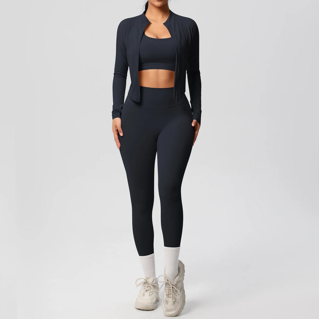 Veyra Active™ Infinite 3-Piece Yoga Set | Zipper Jacket, Sports Bra & High-Waist Leggings