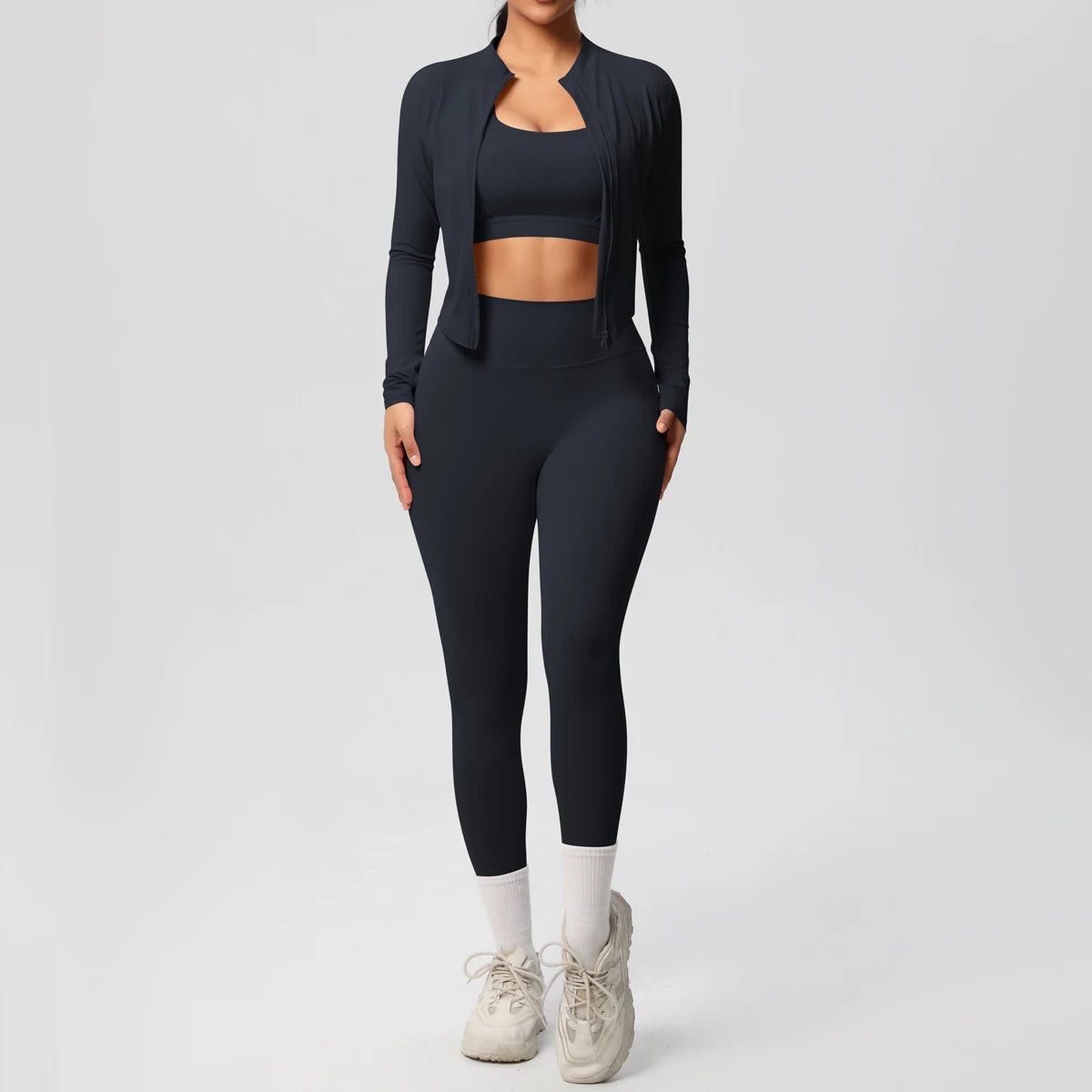 Veyra Active™ Infinite 3-Piece Yoga Set | Zipper Jacket, Sports Bra & High-Waist Leggings