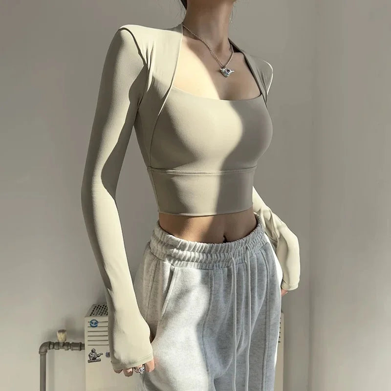 Veyra Active™ Elegant Long-Sleeve Yoga Shirt | Built-In Bra Small Waistband Gym Top