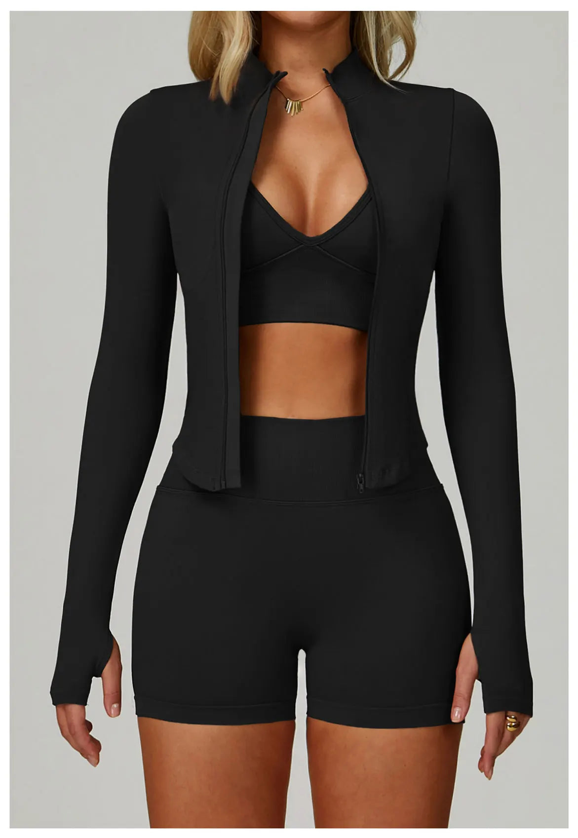 Veyra Active™ SculptFlex 3-Piece Yoga Set | Long Sleeve Crop Top, Sports Bra & High-Waist Leggings