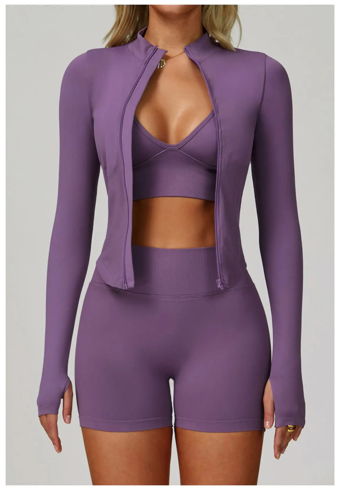 Veyra Active™ SculptFlex 3-Piece Yoga Set | Long Sleeve Crop Top, Sports Bra & High-Waist Leggings