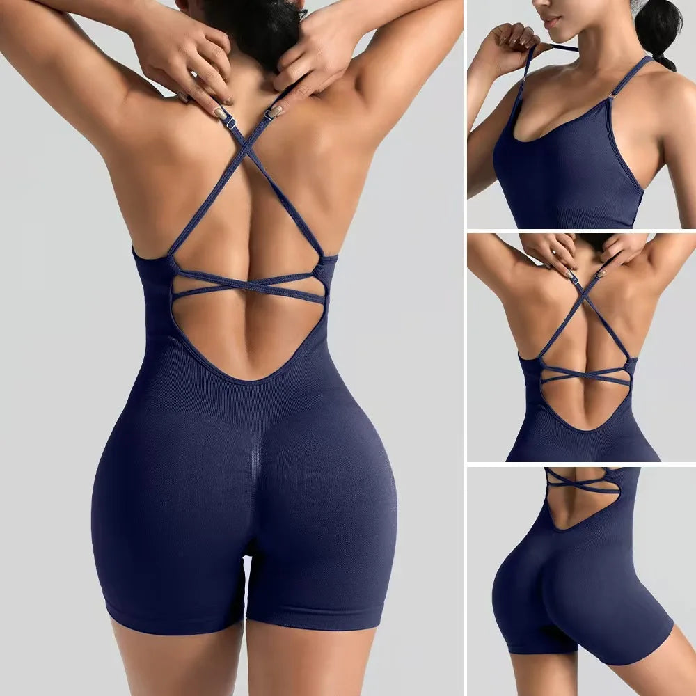 Veyra Active™ Women's Hourglass Seamless Bodysuit | Sexy Slim-Fit Yoga Shorts Jumpsuit