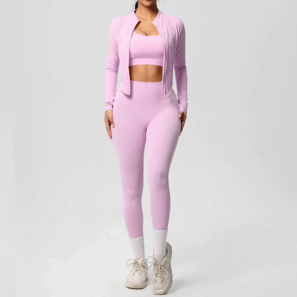 Veyra Active™ Infinite 3-Piece Yoga Set | Zipper Jacket, Sports Bra & High-Waist Leggings